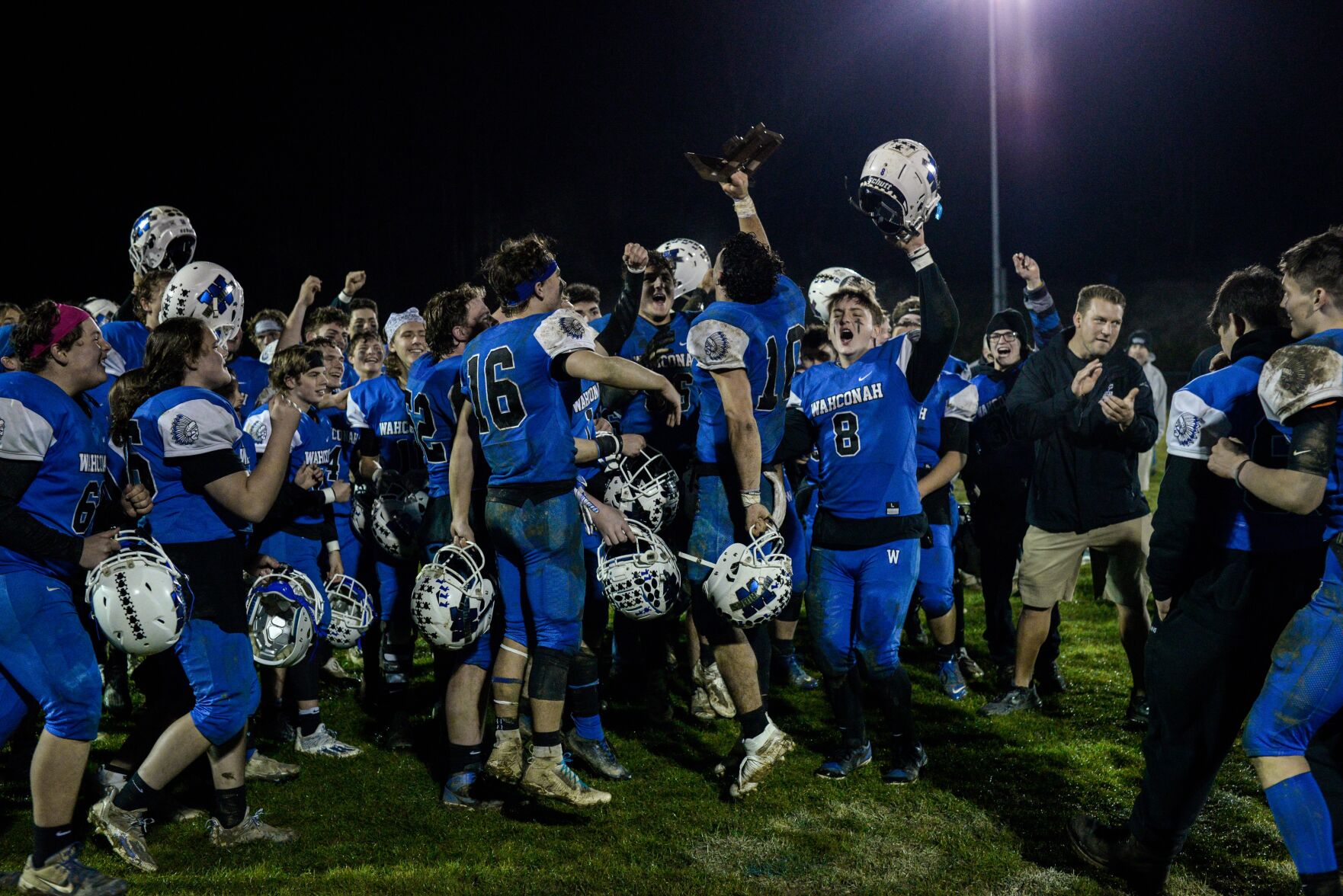 wahconah football celebrates a win